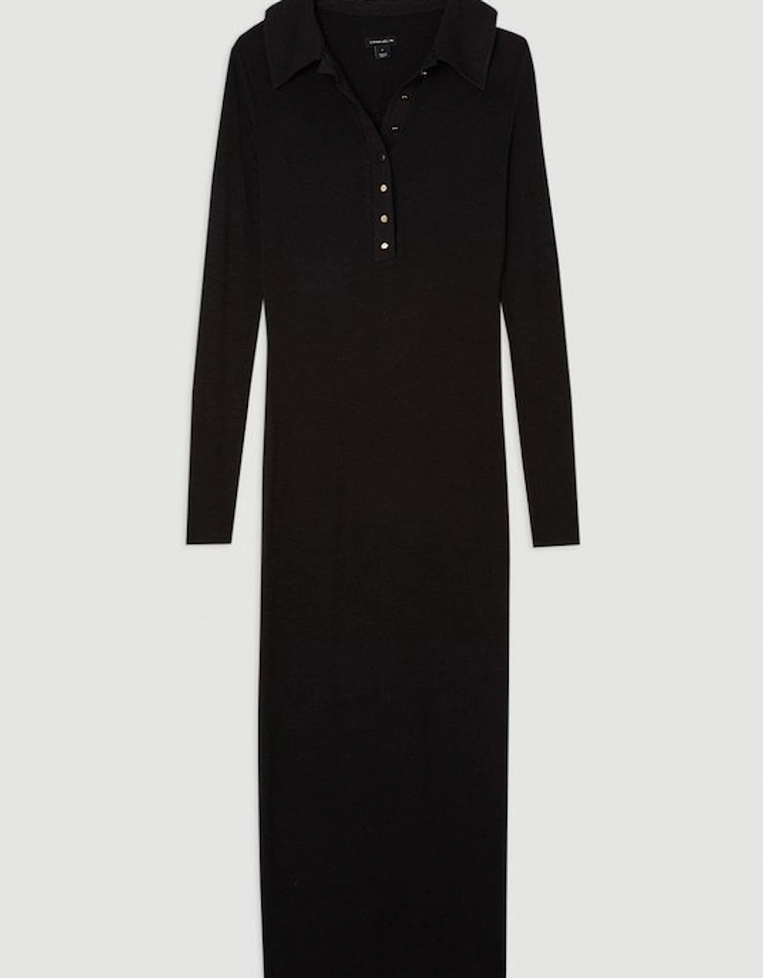 Viscose Rib Jersey Long Sleeve Collared Midi Dress