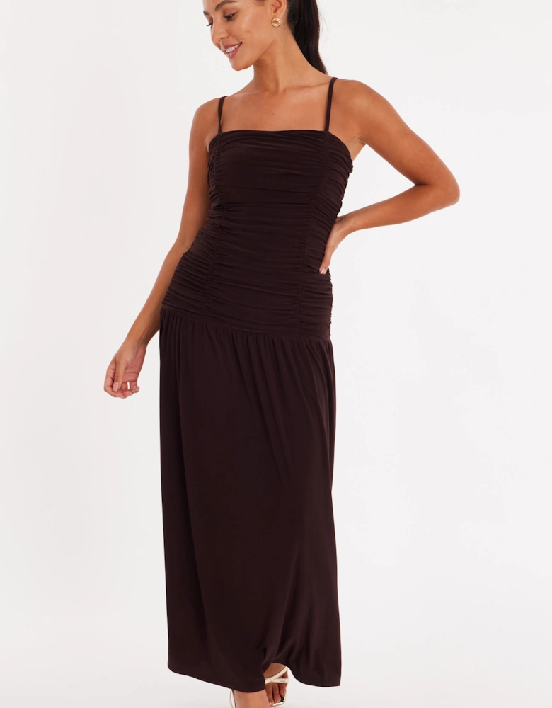 Brown Petite Drop Waist Maxi Dress