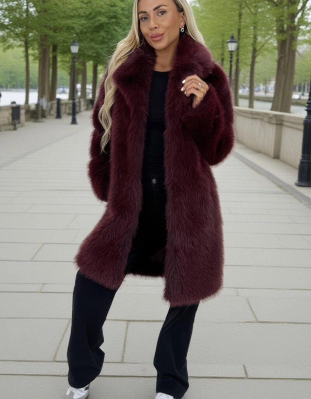 Burgundy Faux Fur Longline Jacket, 2 of 1