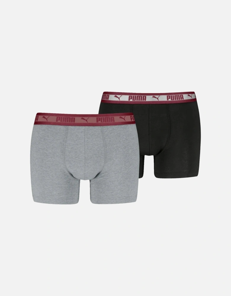 2-Pack Chromatic Waistband Boxer Briefs, Grey/Black/burgundy