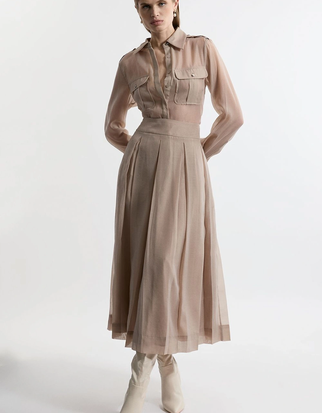 Lydia Millen Tall Organdie Woven Pleated Midi Skirt, 2 of 1