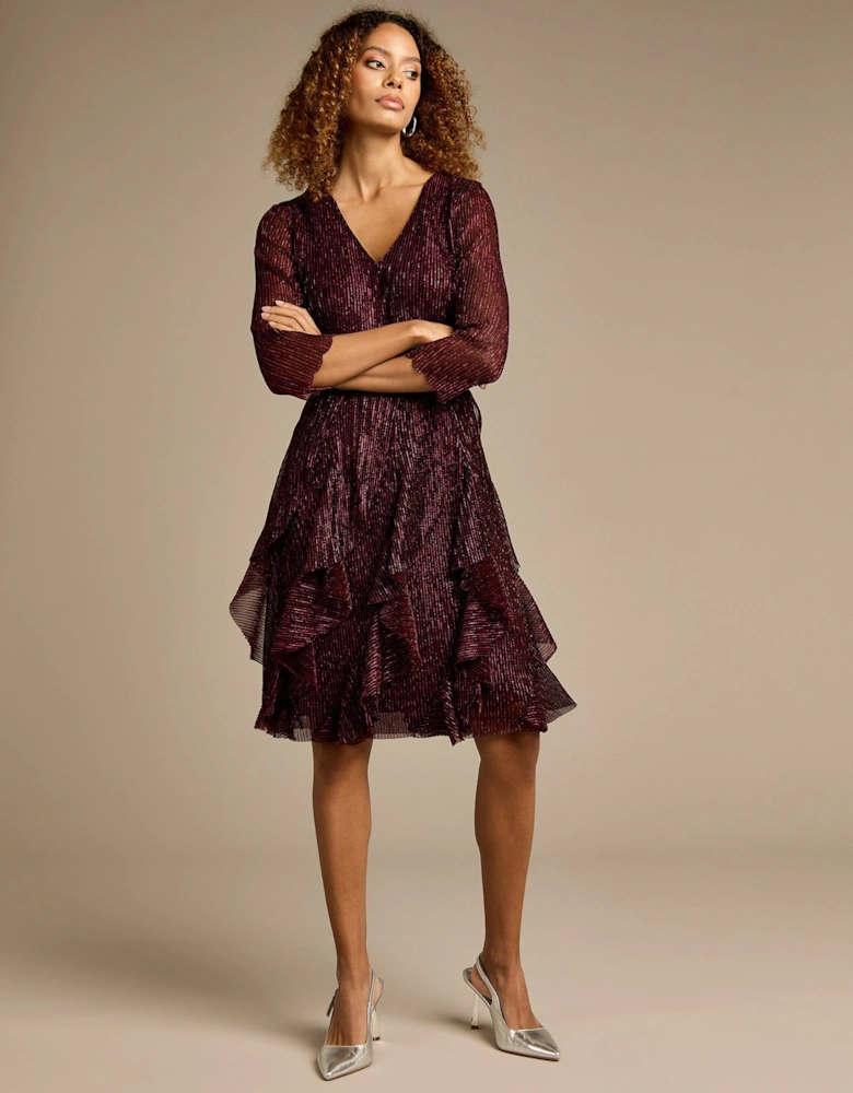 Emory Metallic Sparkle Frill Knee Length Dress
