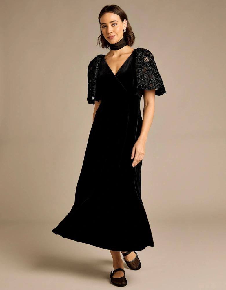 Cecily Embroidered Velvet Maxi Dress
