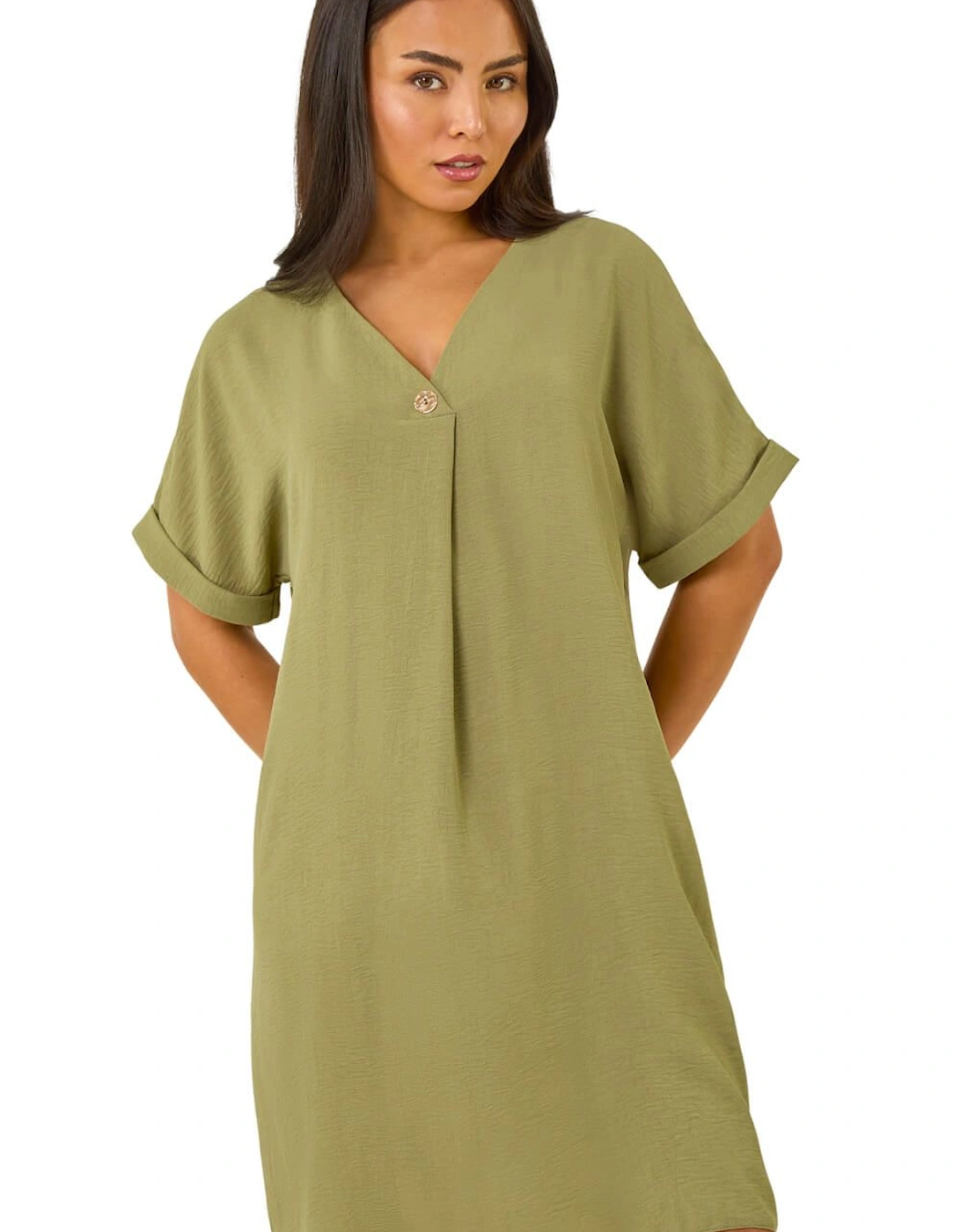 Petite One Button V-Neck Dress, 2 of 1