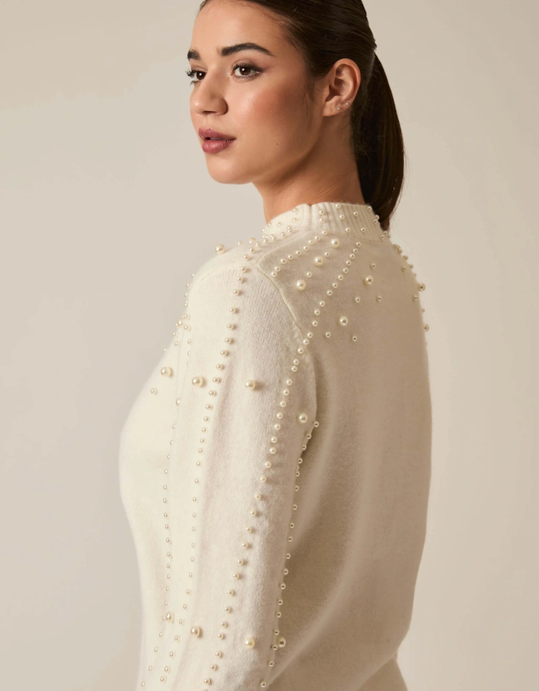 Cream Pearl Sleeve Jumper