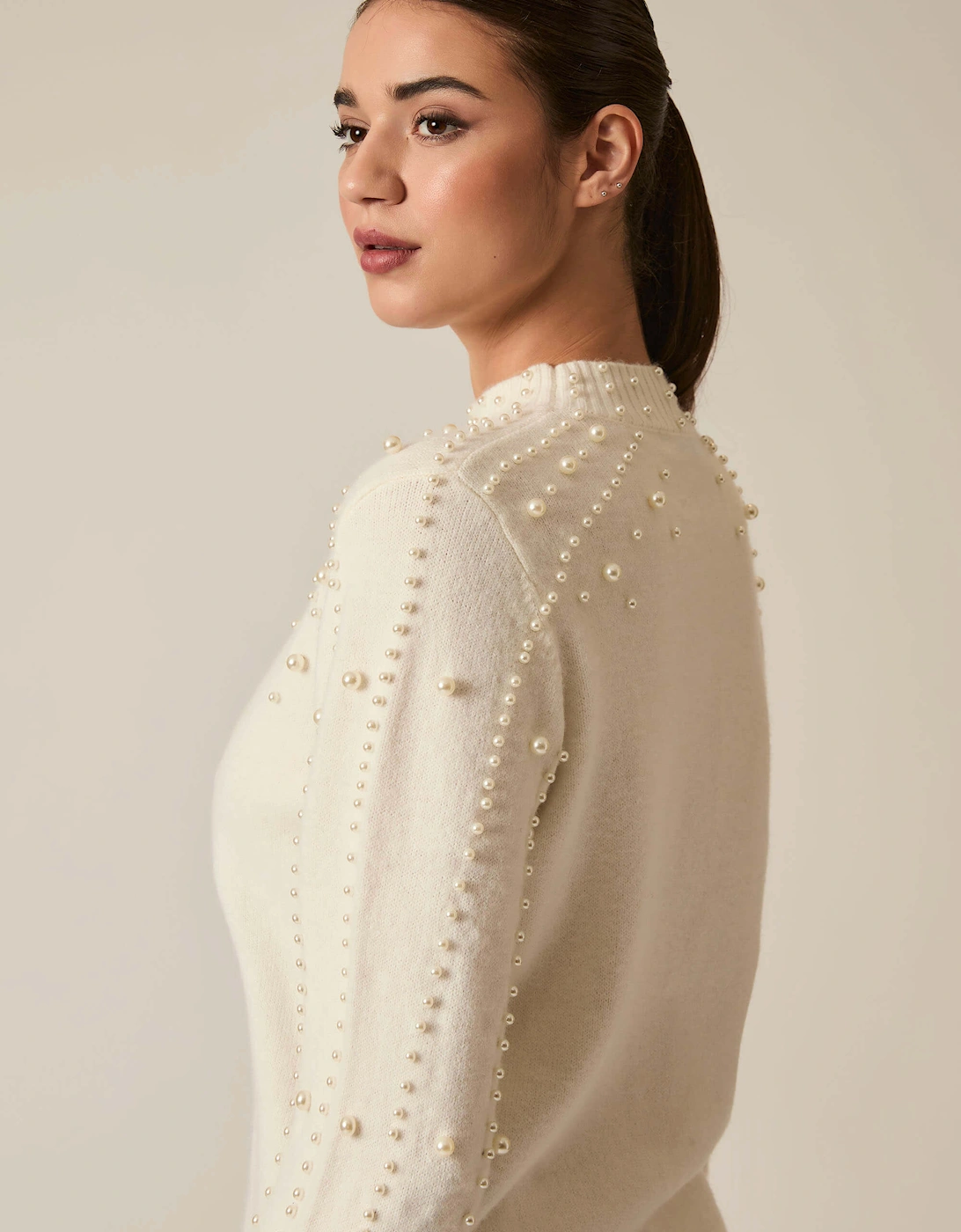 Cream Pearl Sleeve Jumper