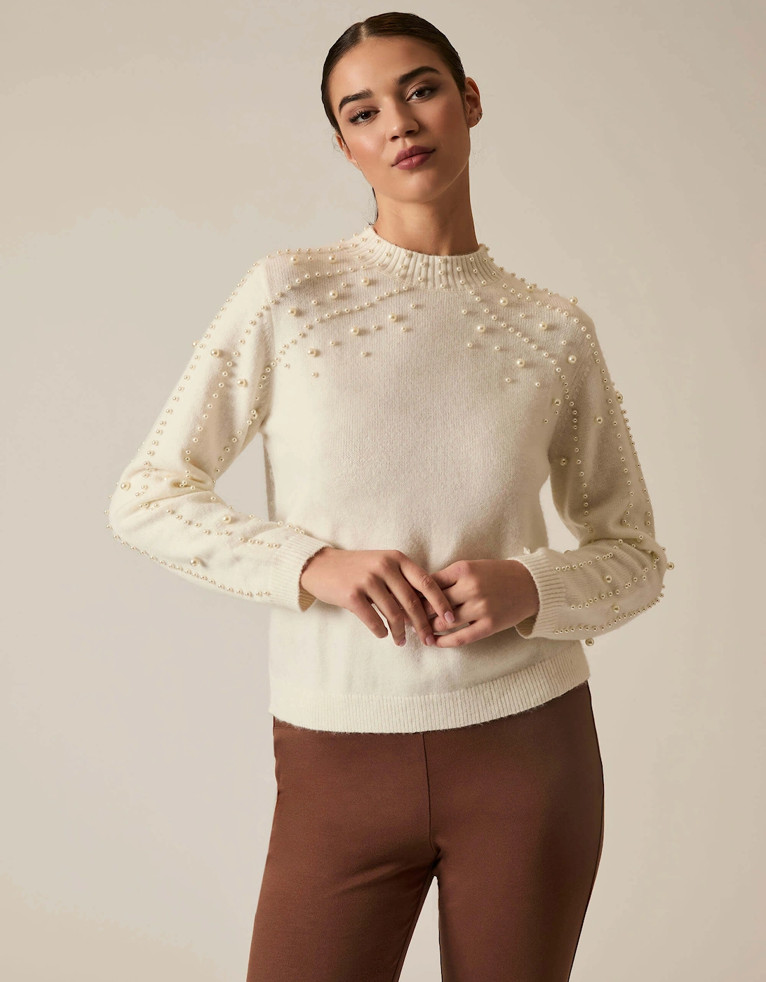 Cream Pearl Sleeve Jumper