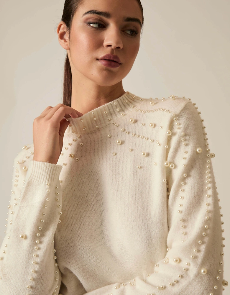 Cream Pearl Sleeve Jumper