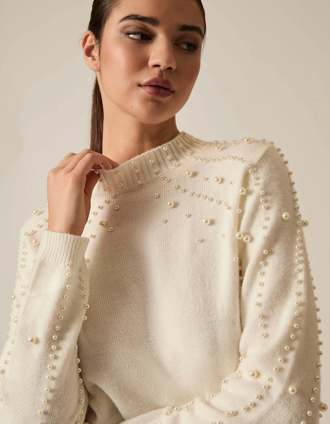 Cream Pearl Sleeve Jumper, 8 of 7