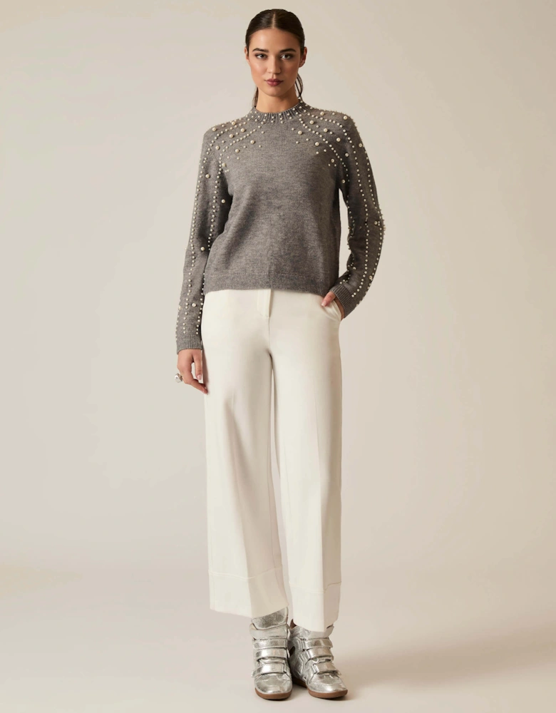 Grey Pearl Sleeve Jumper
