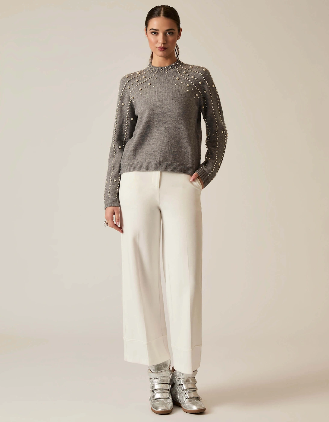 Grey Pearl Sleeve Jumper