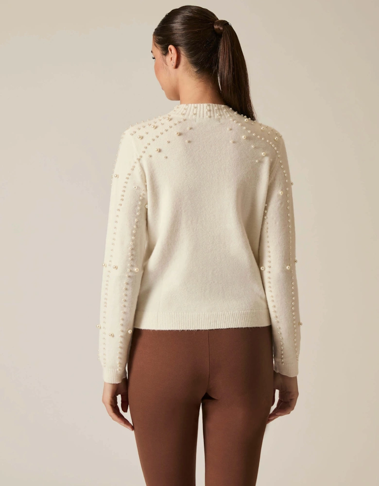 Cream Pearl Sleeve Jumper