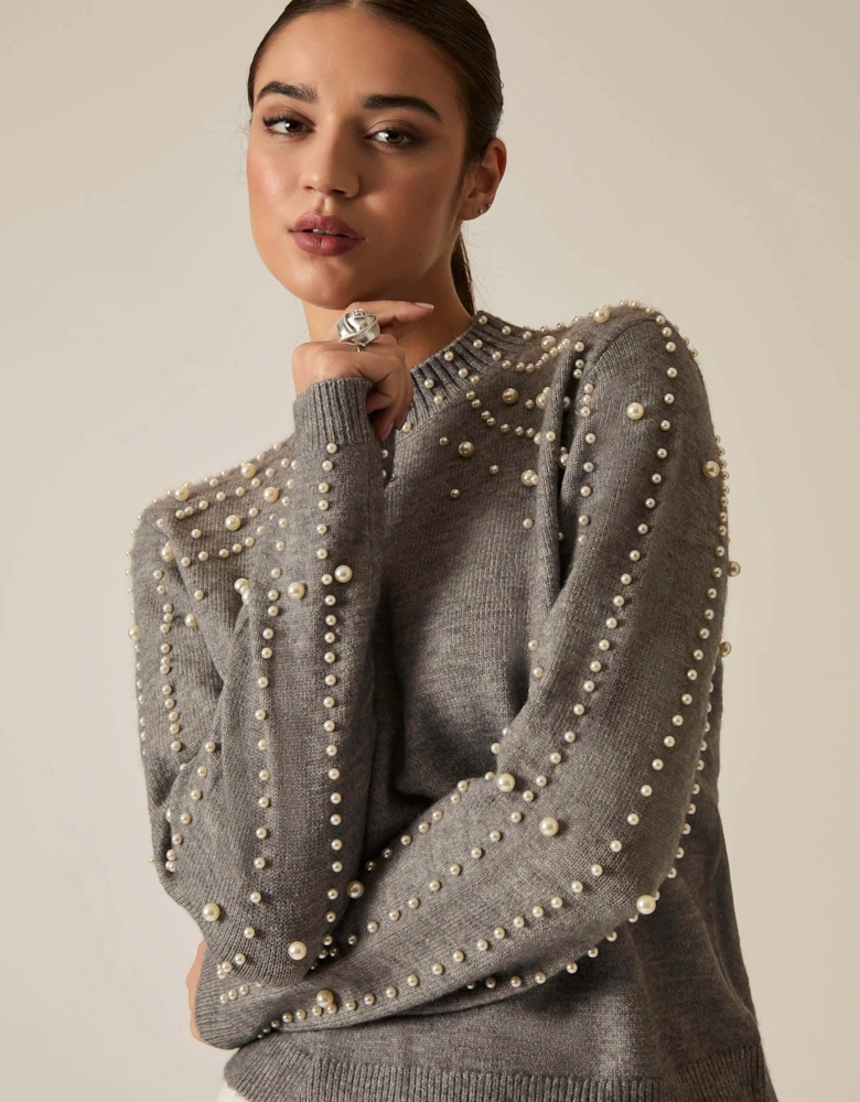 Grey Pearl Sleeve Jumper