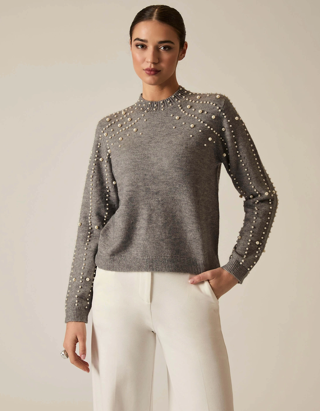 Grey Pearl Sleeve Jumper, 7 of 6
