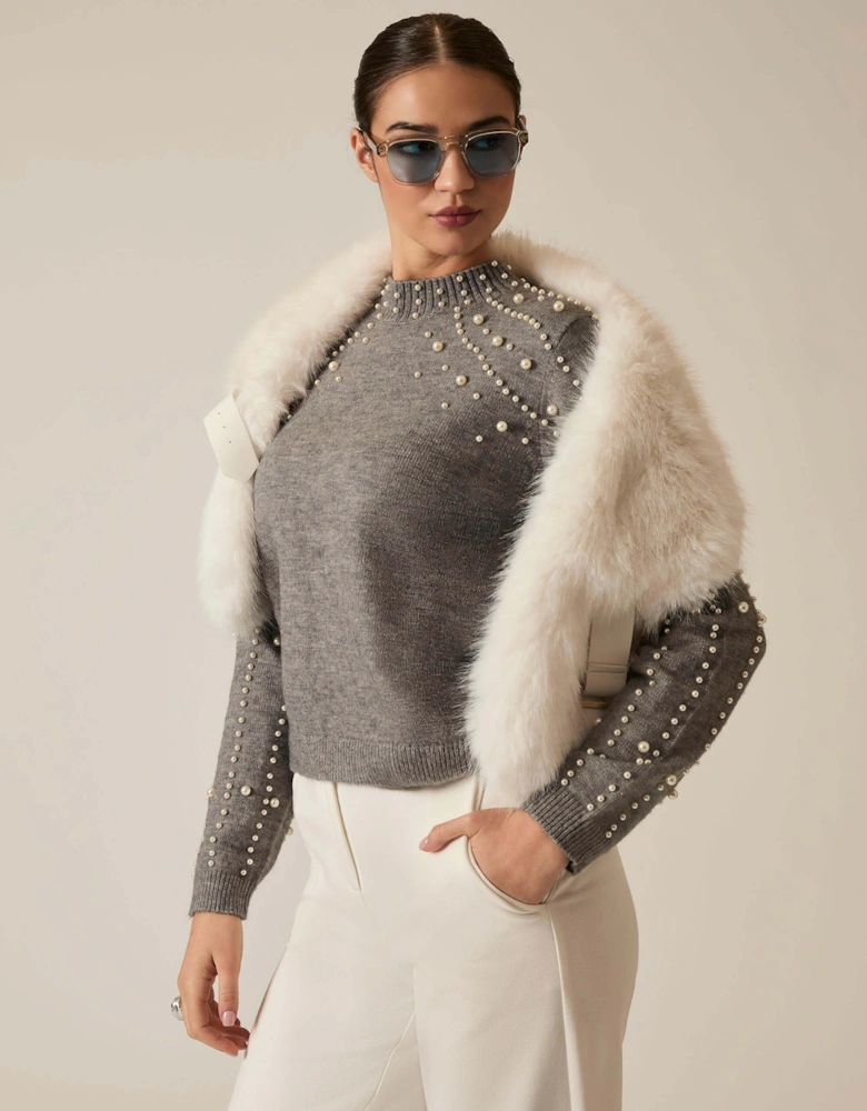 Grey Pearl Sleeve Jumper