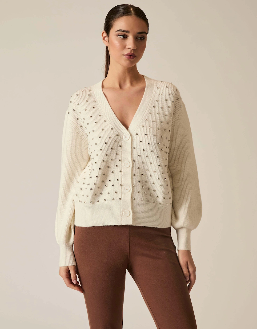 James Lakeland Women's Cream Stud Cardi - Size: 14