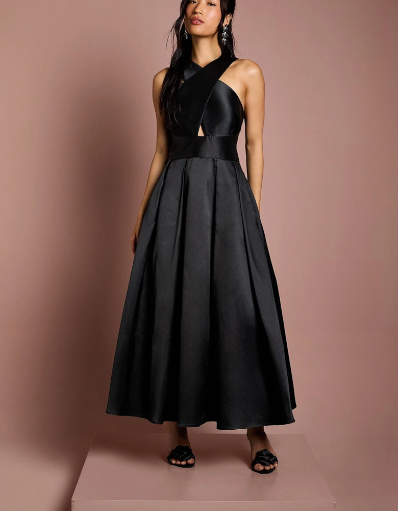 Cross Neck Twill Bridesmaid Dress