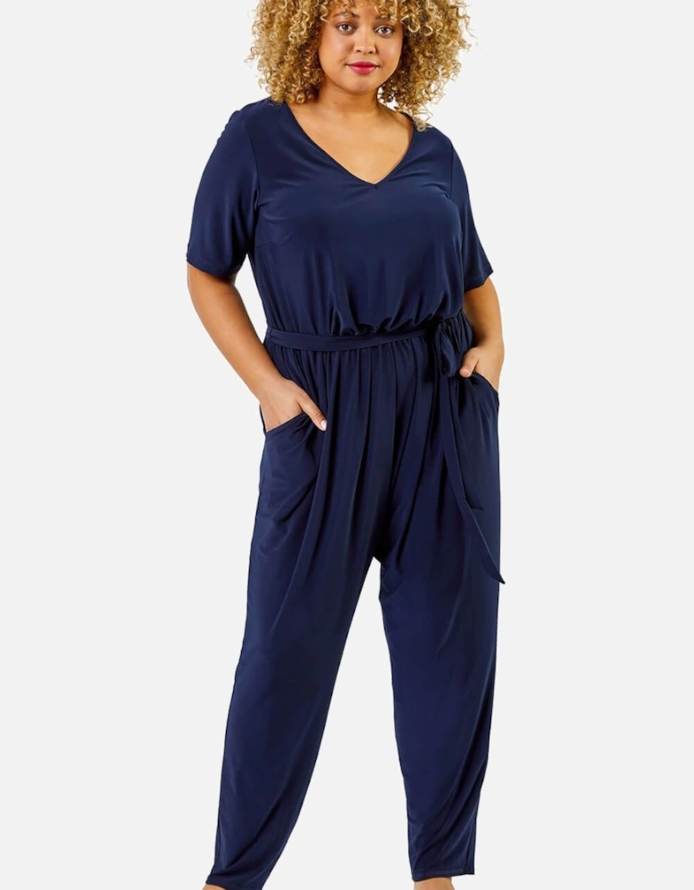 Curve Tie Waist Jersey Jumpsuit