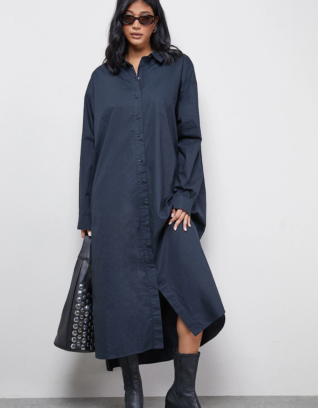 Cotton Button Side Placket Oversized Midi Shirt Dress, 2 of 1