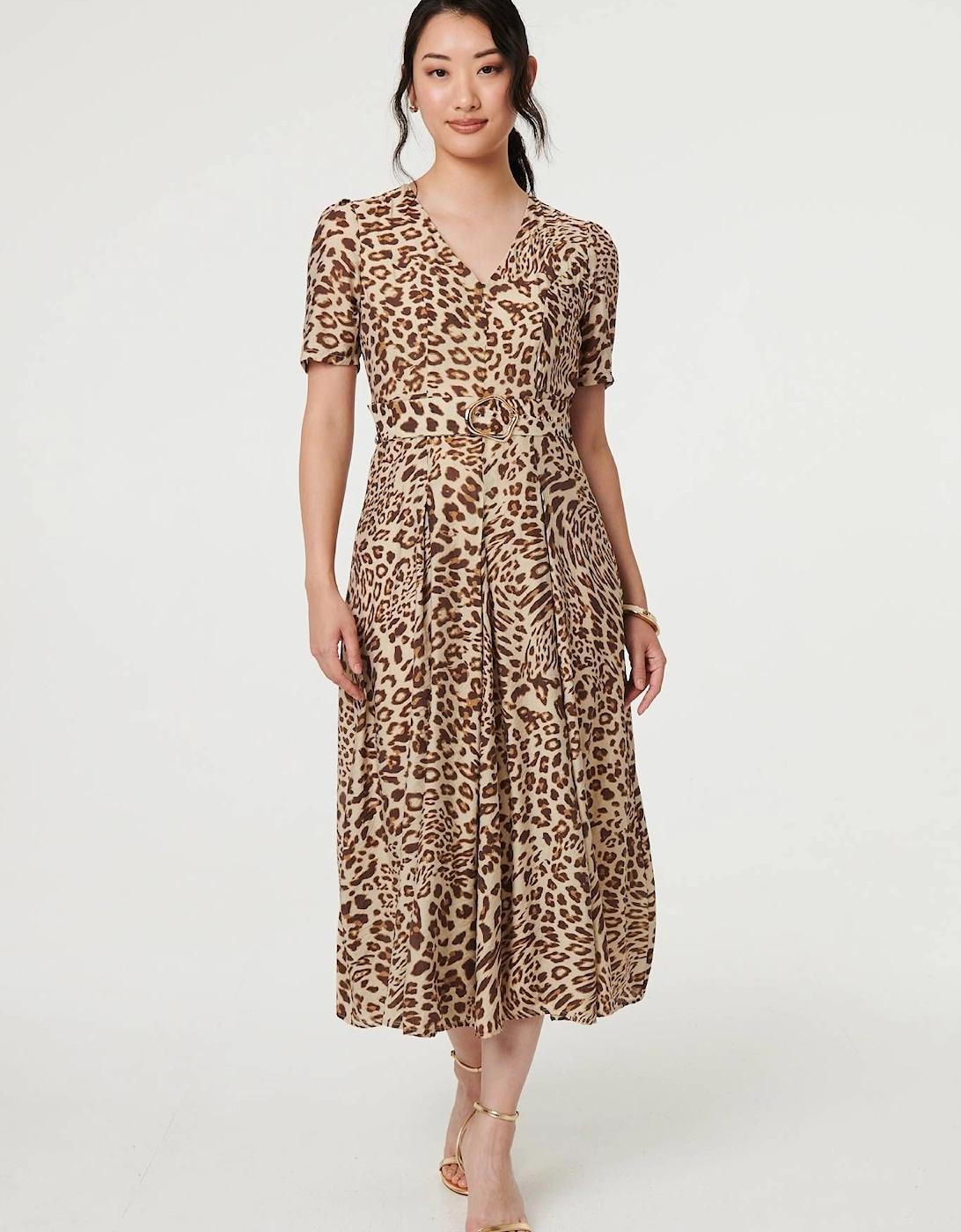 Animal Print Belt Detail Midi Dress, 2 of 1