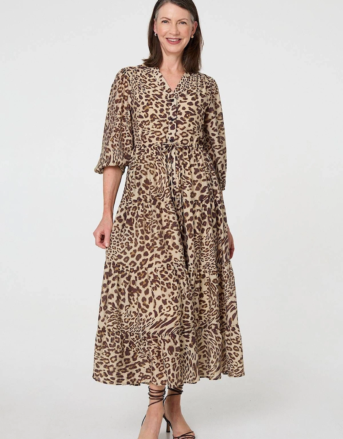 Animal Print 3/4 Puff Sleeve Midi Dress, 2 of 1