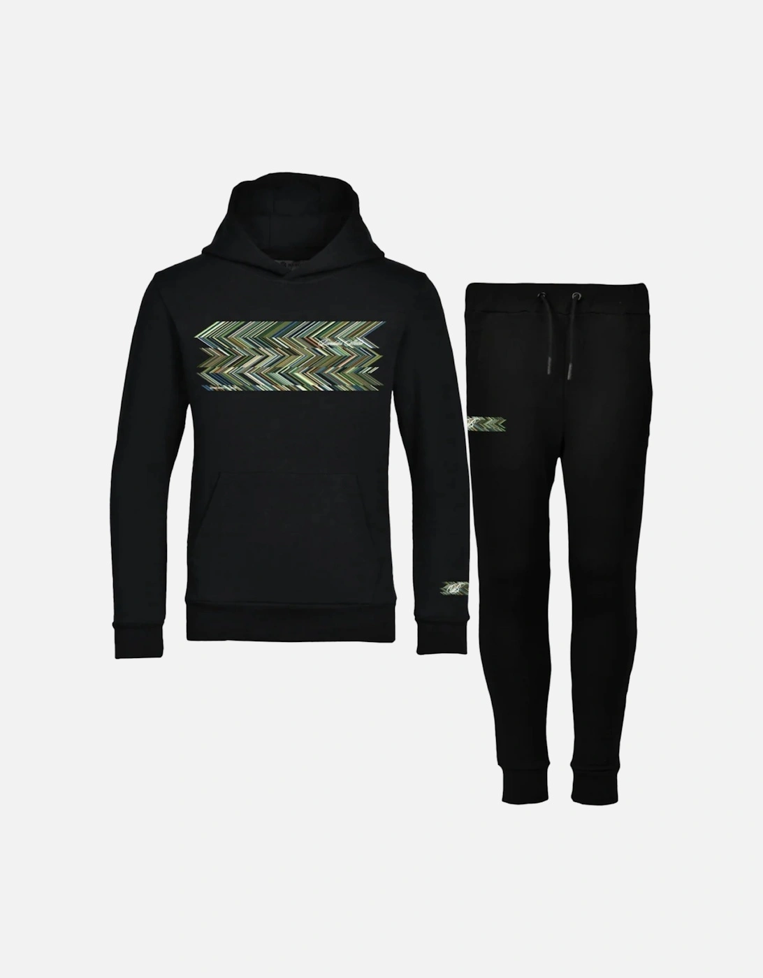 Boys Black Zig Hoodie Tracksuit, 6 of 5