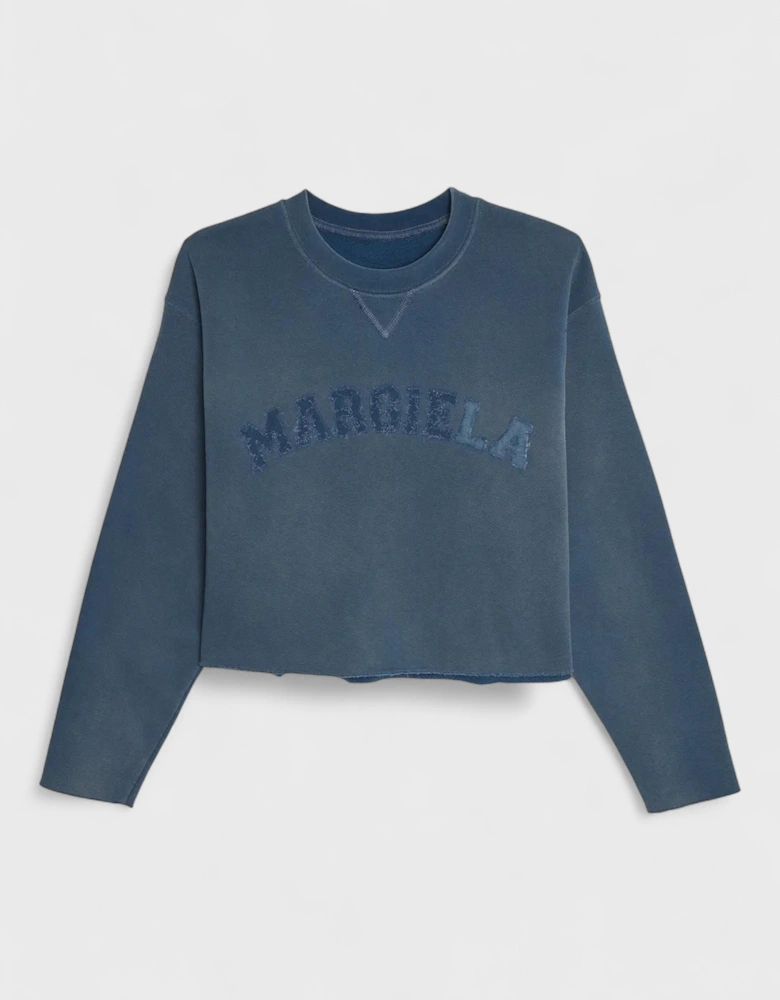 Logo Faded Cropped Sweatshirt Blue