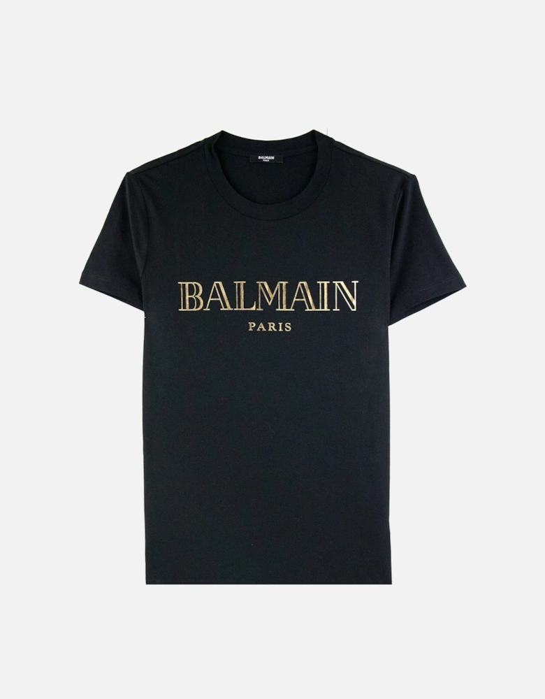 Logo Print Cotton T Shirt Black/gold