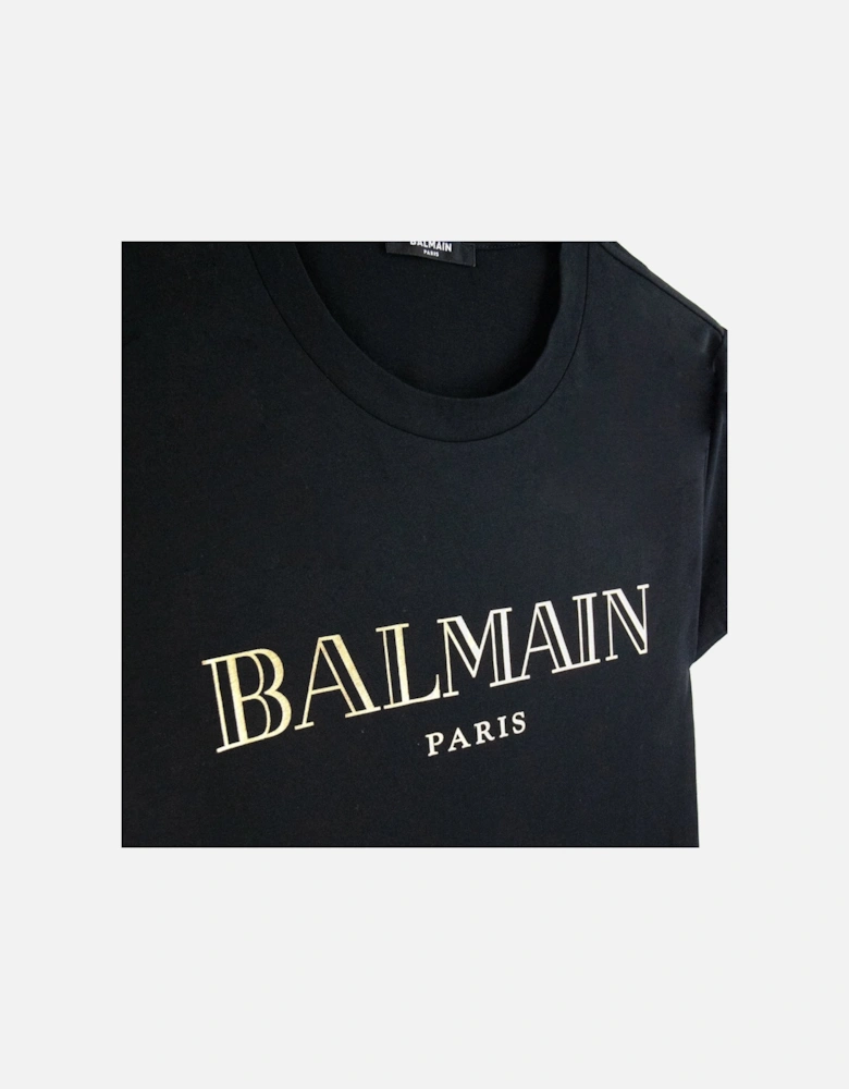Logo Print Cotton T Shirt Black/gold