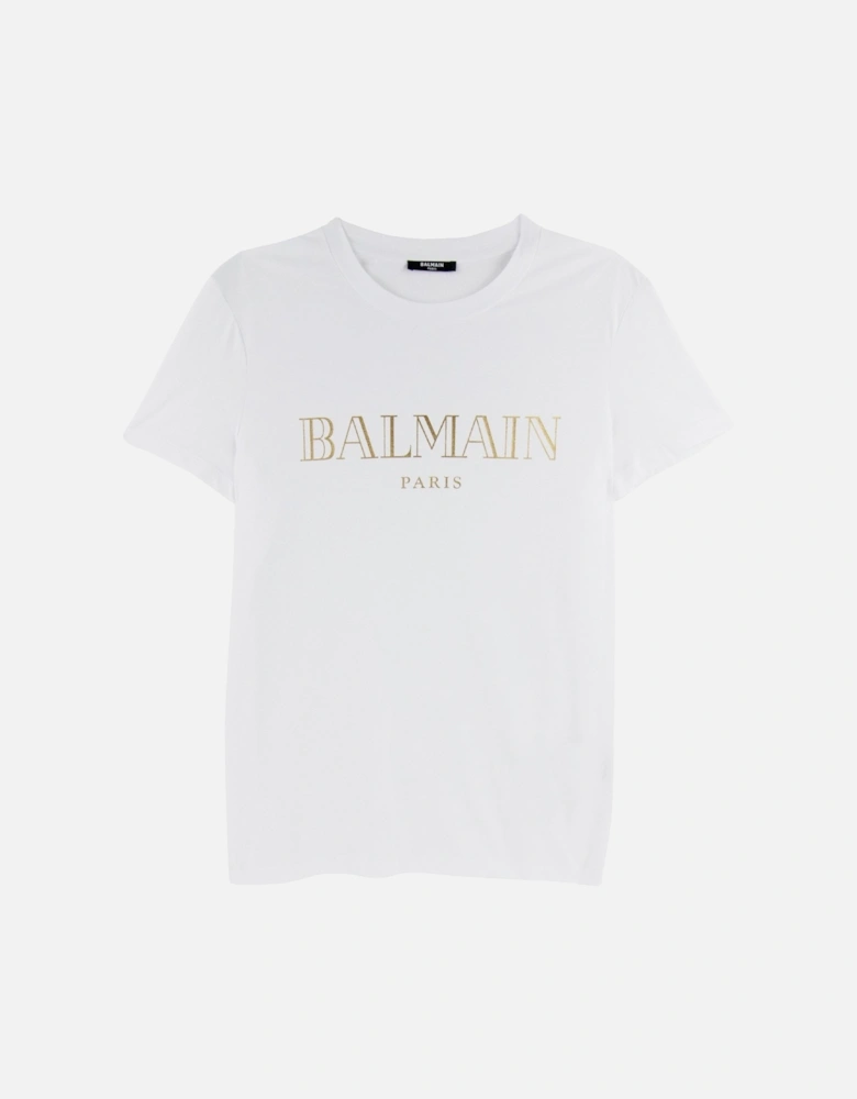 Logo Print Cotton T Shirt White/gold