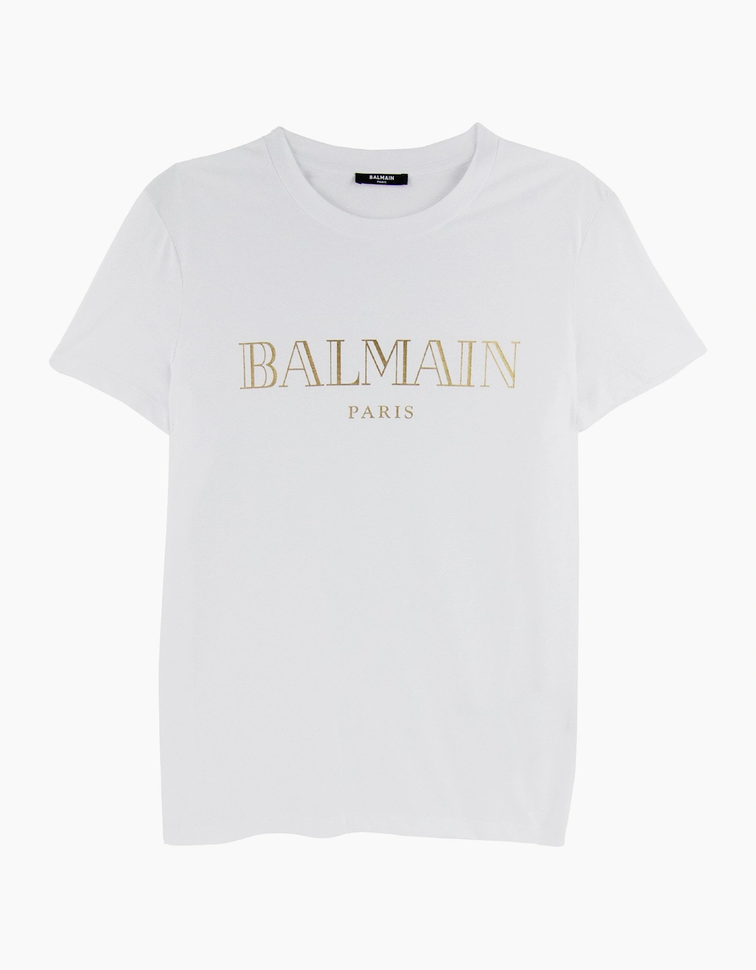 Balmain Men's White Logo Print Cotton T Shirt /Gold  32 Xxs