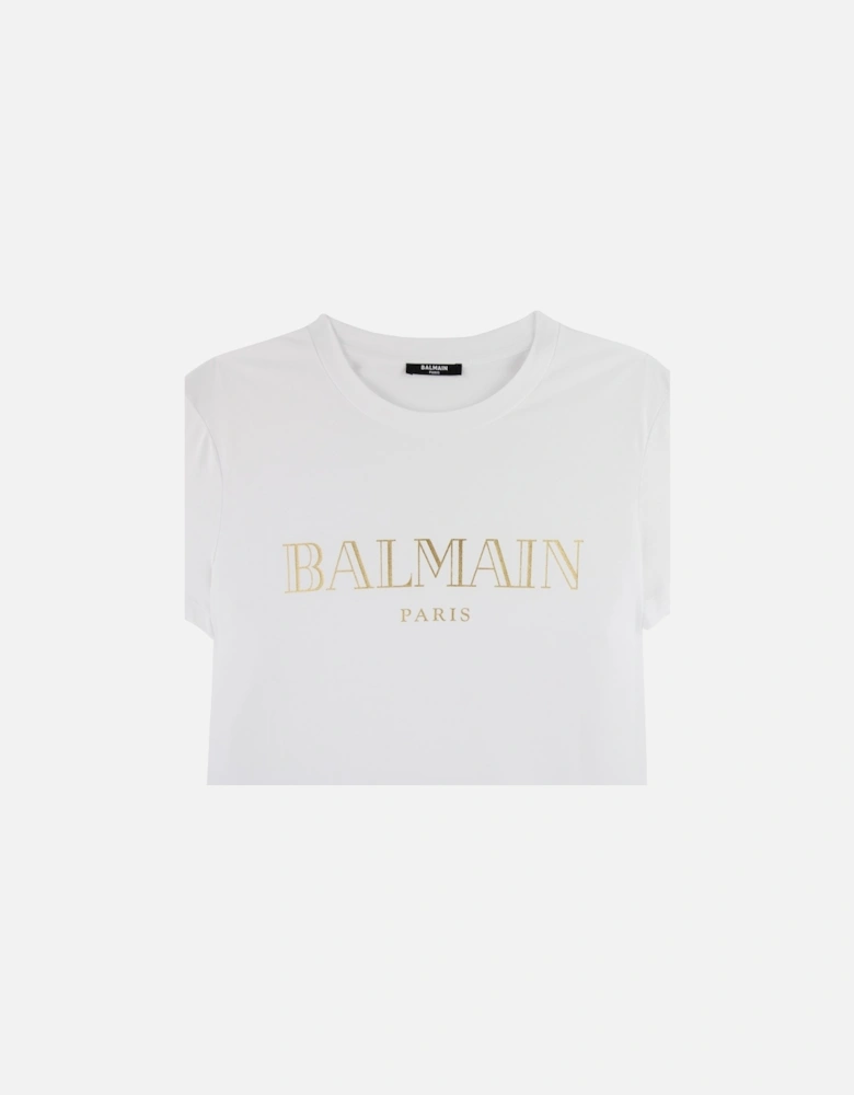 Logo Print Cotton T Shirt White/gold
