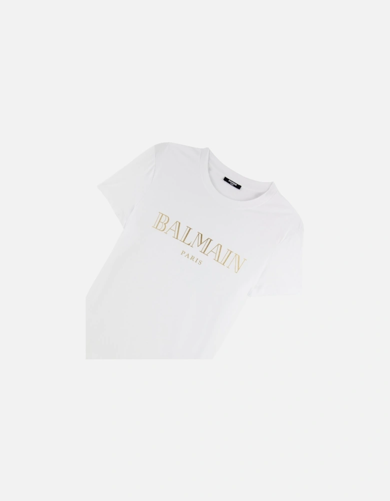Logo Print Cotton T Shirt White/gold
