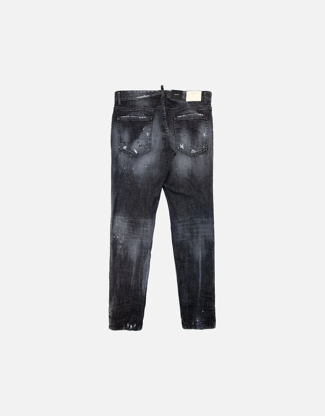 Ripped Leather Slim Fit Jeans Black 900