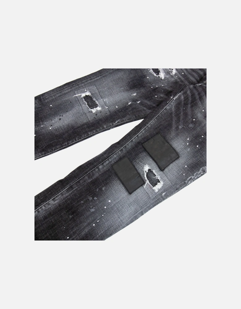 Ripped Leather Slim Fit Jeans Black 900