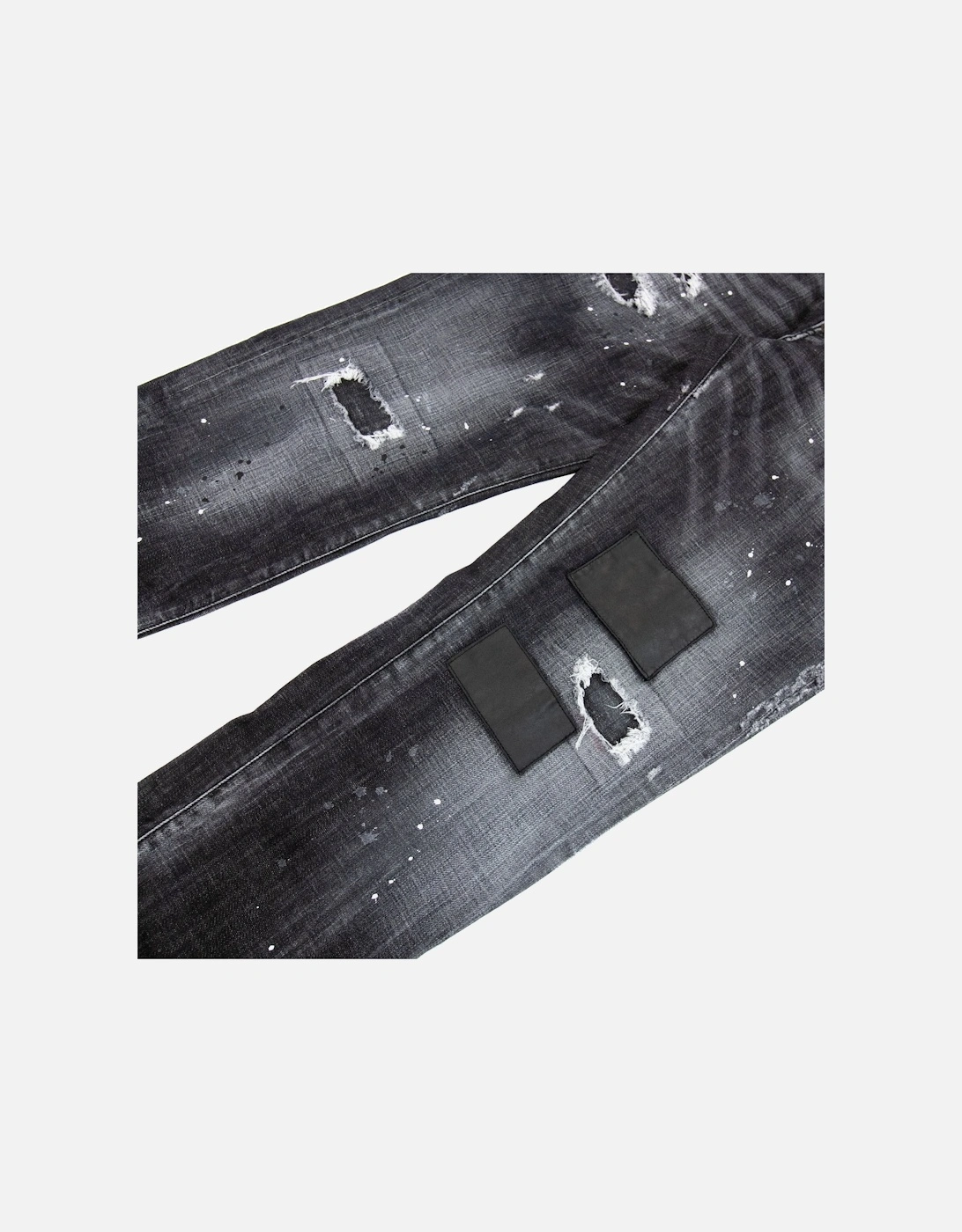 Ripped Leather Slim Fit Jeans Black 900