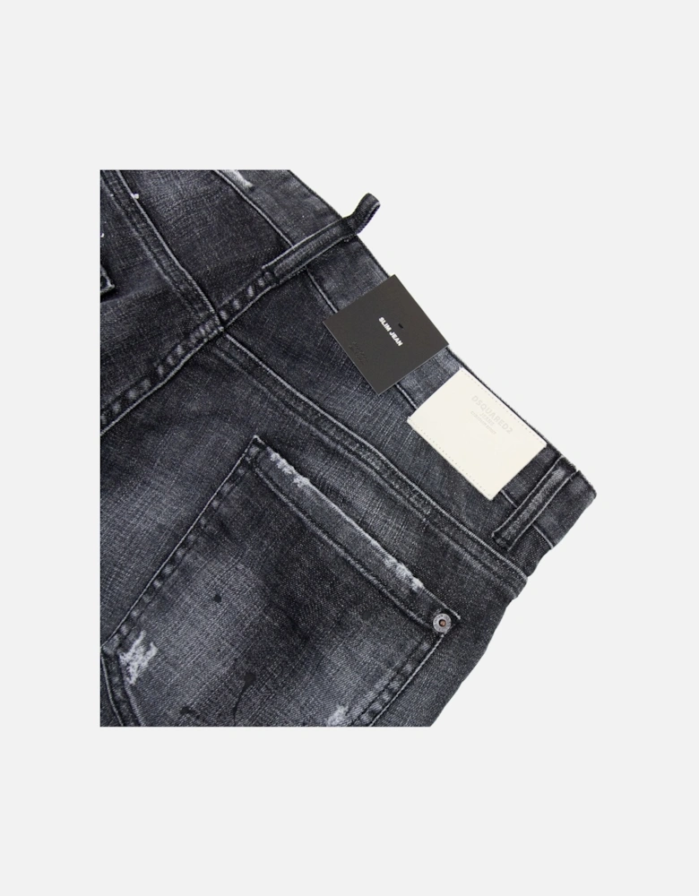 Ripped Leather Slim Fit Jeans Black 900