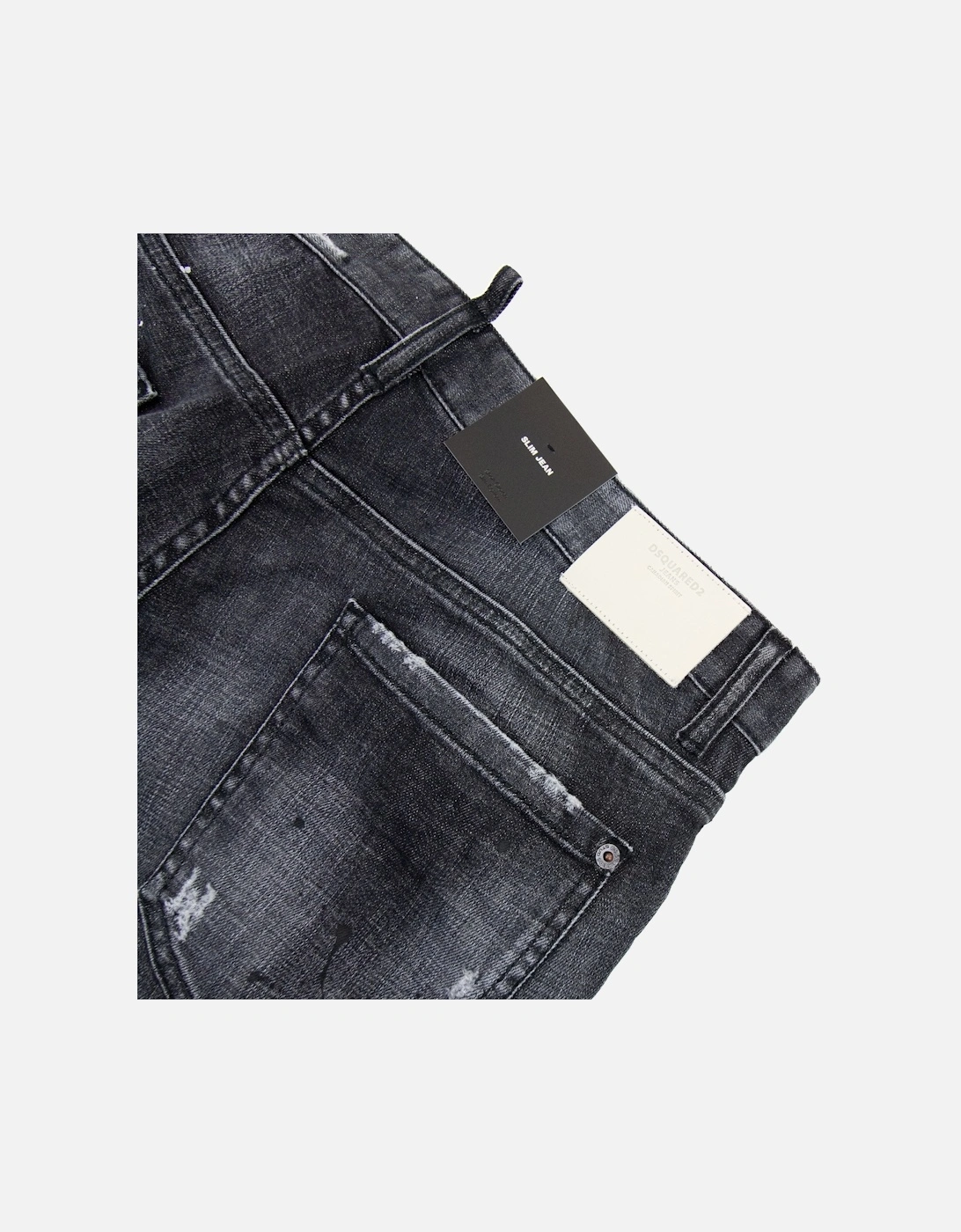 Ripped Leather Slim Fit Jeans Black 900