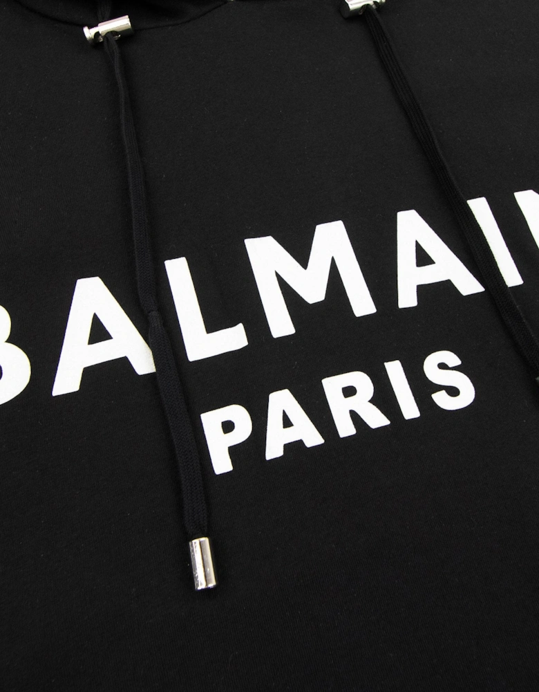 Paris Print Logo Hoodied T Shirt Black
