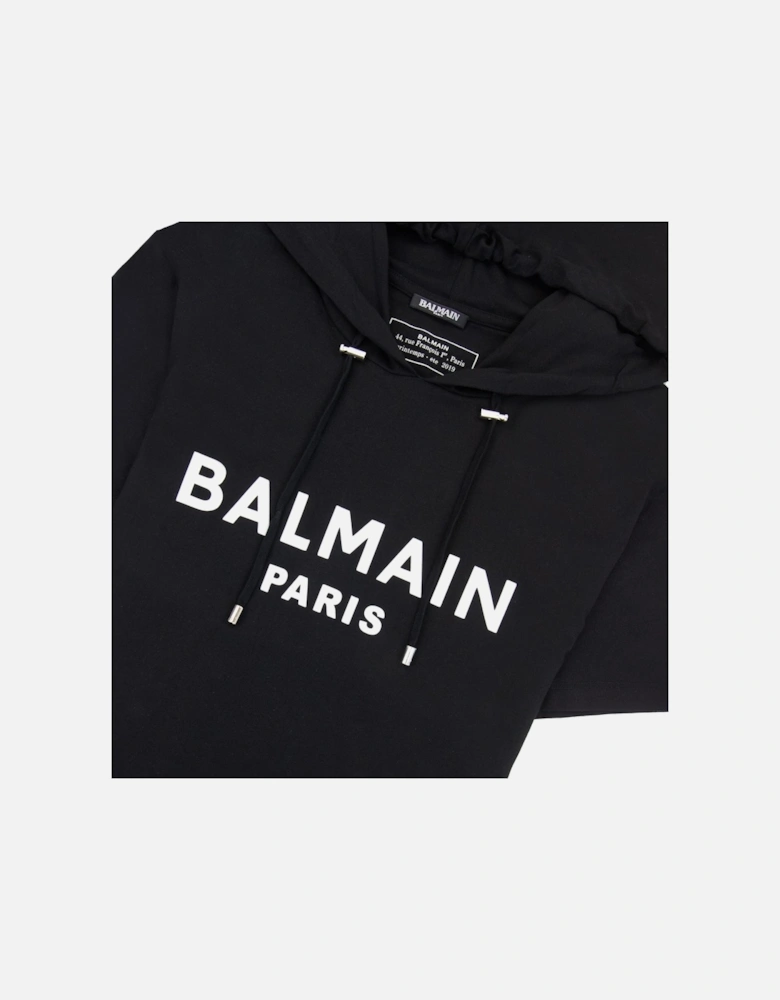 Paris Print Logo Hoodied T Shirt Black