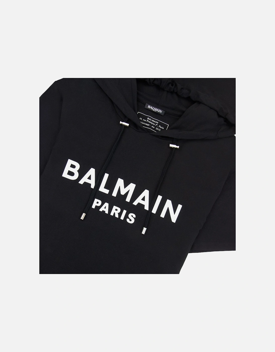 Paris Print Logo Hoodied T Shirt Black
