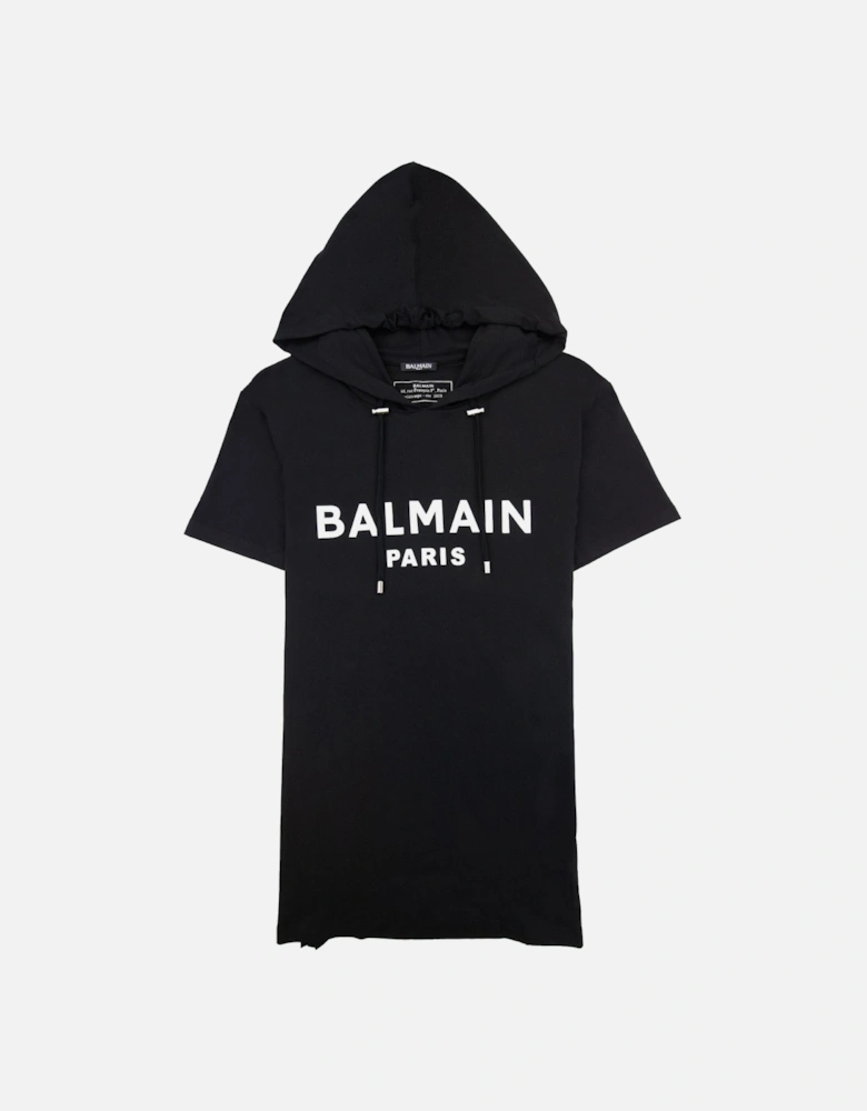 Paris Print Logo Hoodied T Shirt Black