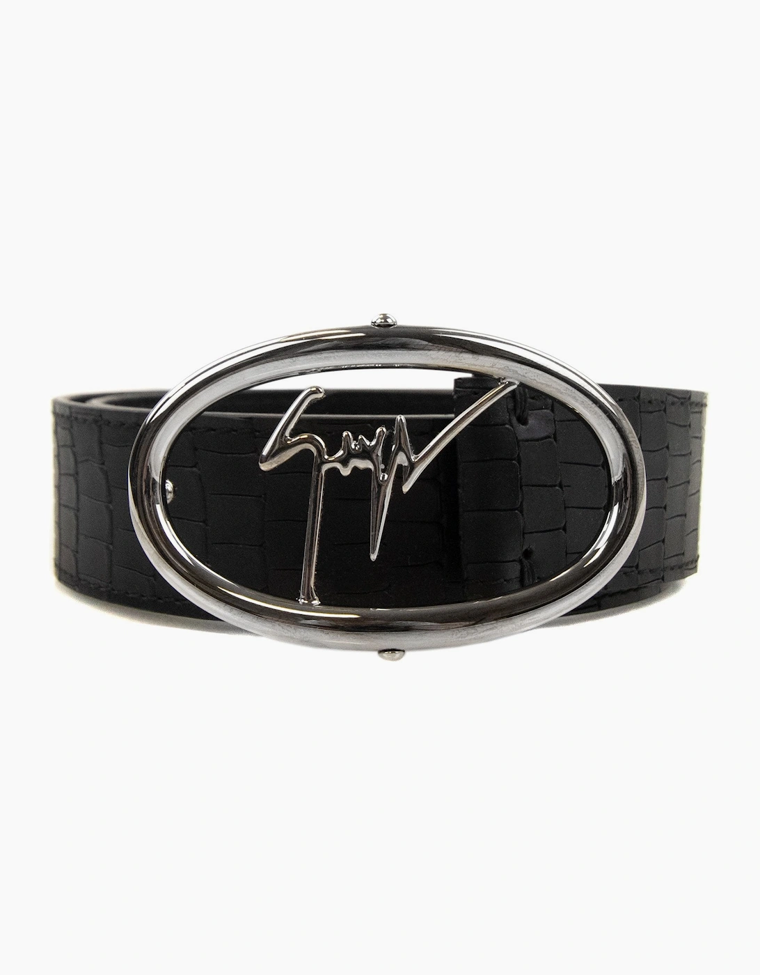 Men's Giuseppe Zanotti Zayn Croc Leather Belt Black/silver - Black/Multi - Size: 85