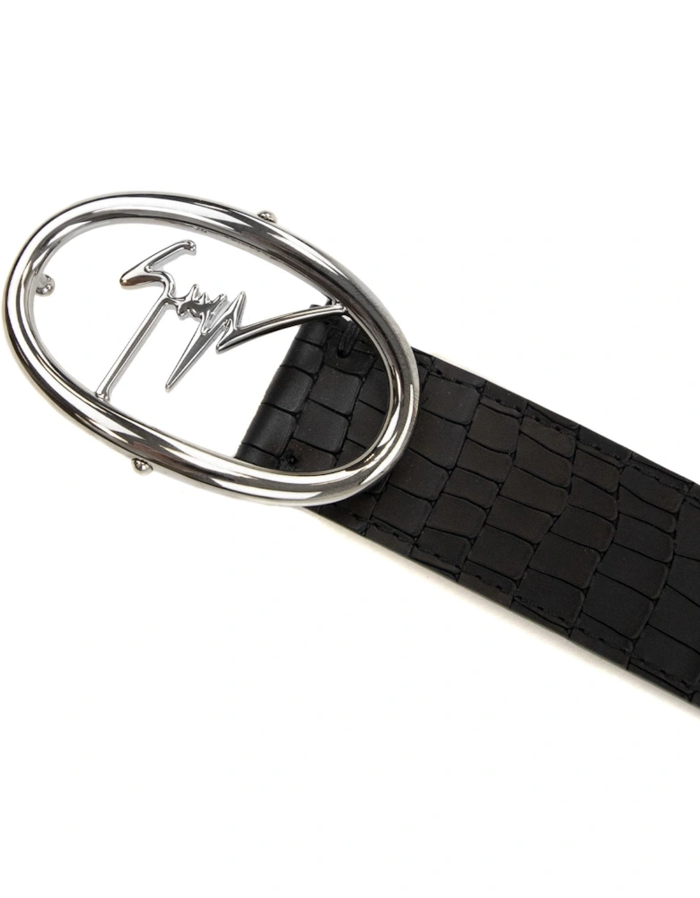 Zayn Croc Leather Belt Black/silver