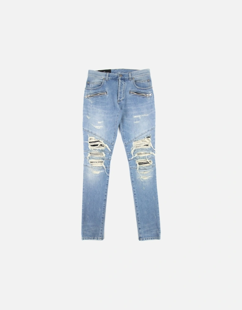 Slim Cut Ripped Cotton Jeans Denim