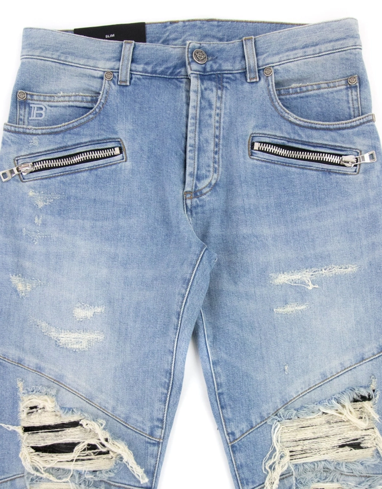 Slim Cut Ripped Cotton Jeans Denim
