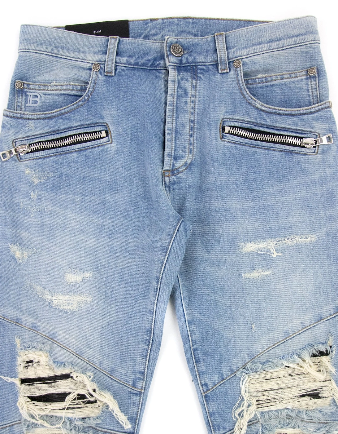 Slim Cut Ripped Cotton Jeans Denim