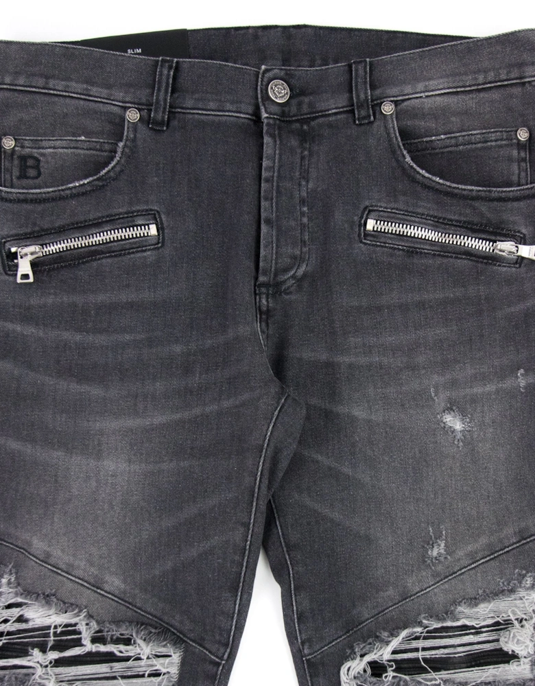 Slim Cut Ripped Black Faded Cotton Jeans Black