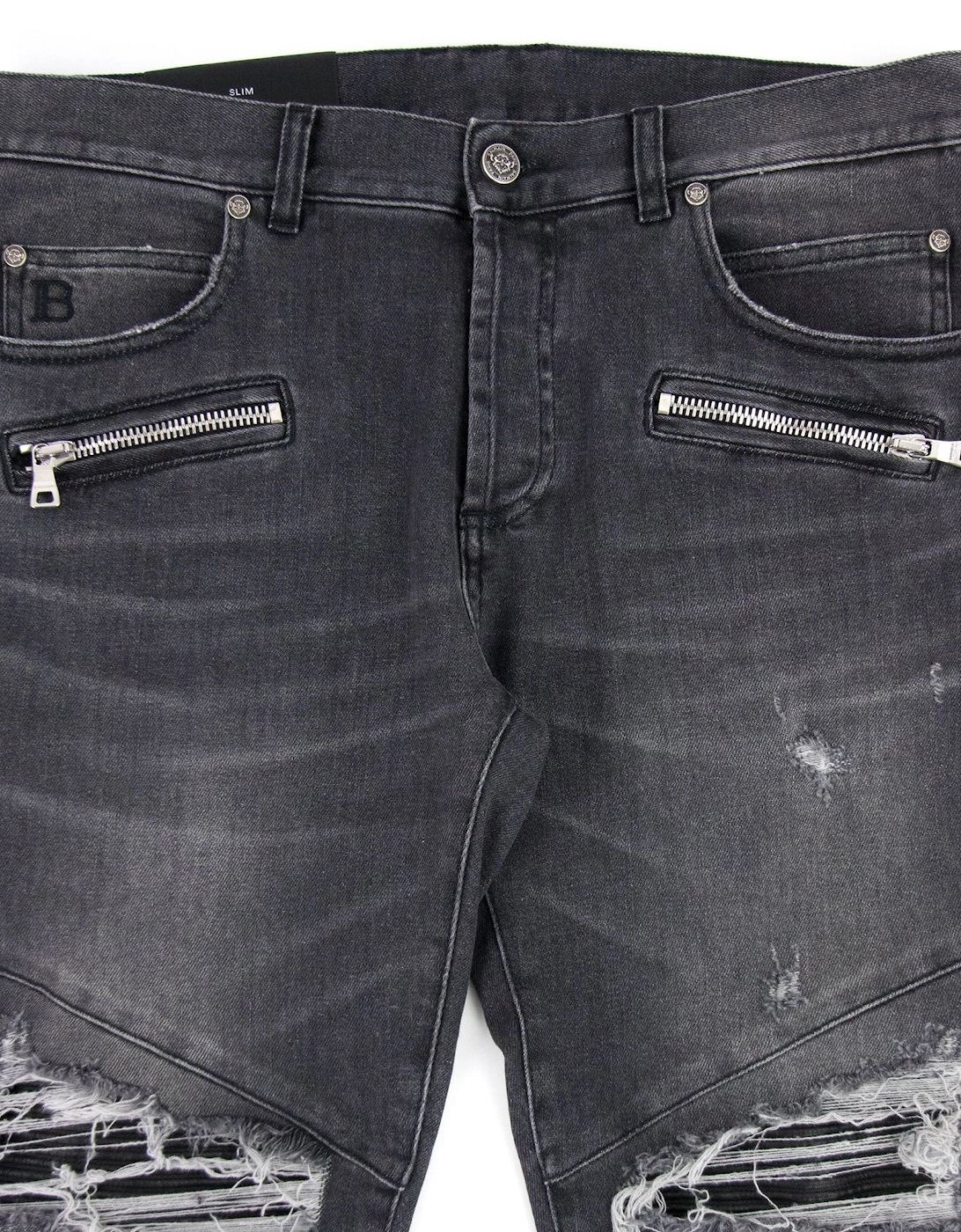 Slim Cut Ripped Black Faded Cotton Jeans Black