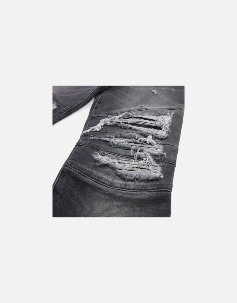 Slim Cut Ripped Black Faded Cotton Jeans Black